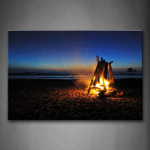 Wooden Piled Up With Flame On Beach Wall Art Painting Pictures Print On Canvas Art The Picture For Home Modern Decoration 