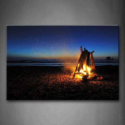 Wooden Piled Up With Flame On Beach Wall Art Painting Pictures Print On Canvas Art The Picture For Home Modern Decoration 