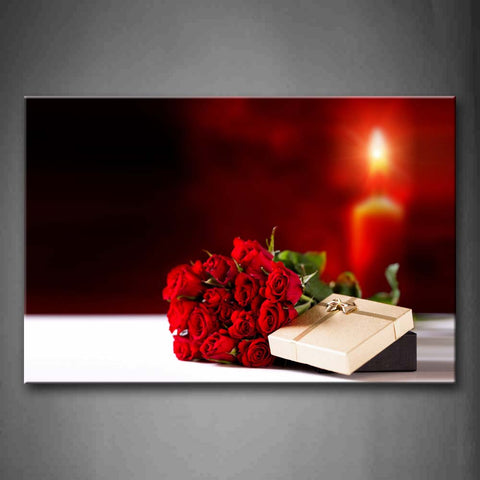 Red Bunch Of Roses And Gift Besides It Wall Art Painting Pictures Print On Canvas Flower The Picture For Home Modern Decoration 