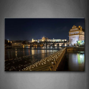 Quiet Lake And Beautiful Buildings At Night Wall Art Painting The Picture Print On Canvas City Pictures For Home Decor Decoration Gift 