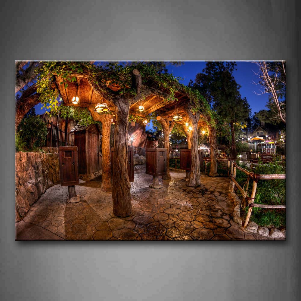 Quiet Log Cabin With Lights At Night Wall Art Painting The Picture Print On Canvas Art Pictures For Home Decor Decoration Gift 