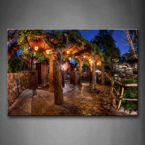 Quiet Log Cabin With Lights At Night Wall Art Painting The Picture Print On Canvas Art Pictures For Home Decor Decoration Gift 