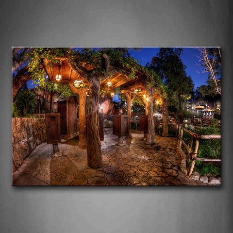Quiet Log Cabin With Lights At Night Wall Art Painting The Picture Print On Canvas Art Pictures For Home Decor Decoration Gift 