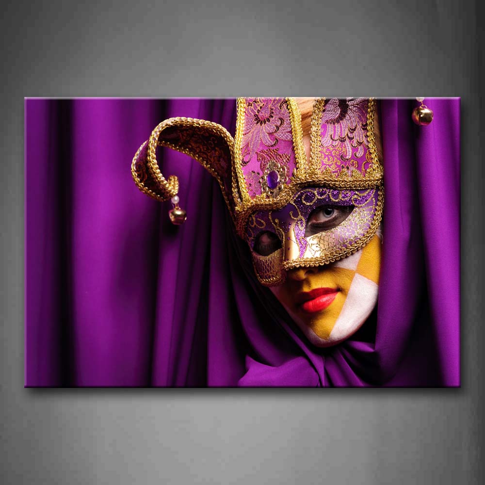 Woman With Fancy Mask And Cloth In Purple Wall Art Painting The Picture Print On Canvas Art Pictures For Home Decor Decoration Gift 