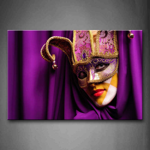 Woman With Fancy Mask And Cloth In Purple Wall Art Painting The Picture Print On Canvas Art Pictures For Home Decor Decoration Gift 