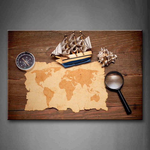 Small Compass Shell Paper And Modle Of Boat Wall Art Painting The Picture Print On Canvas Art Pictures For Home Decor Decoration Gift 