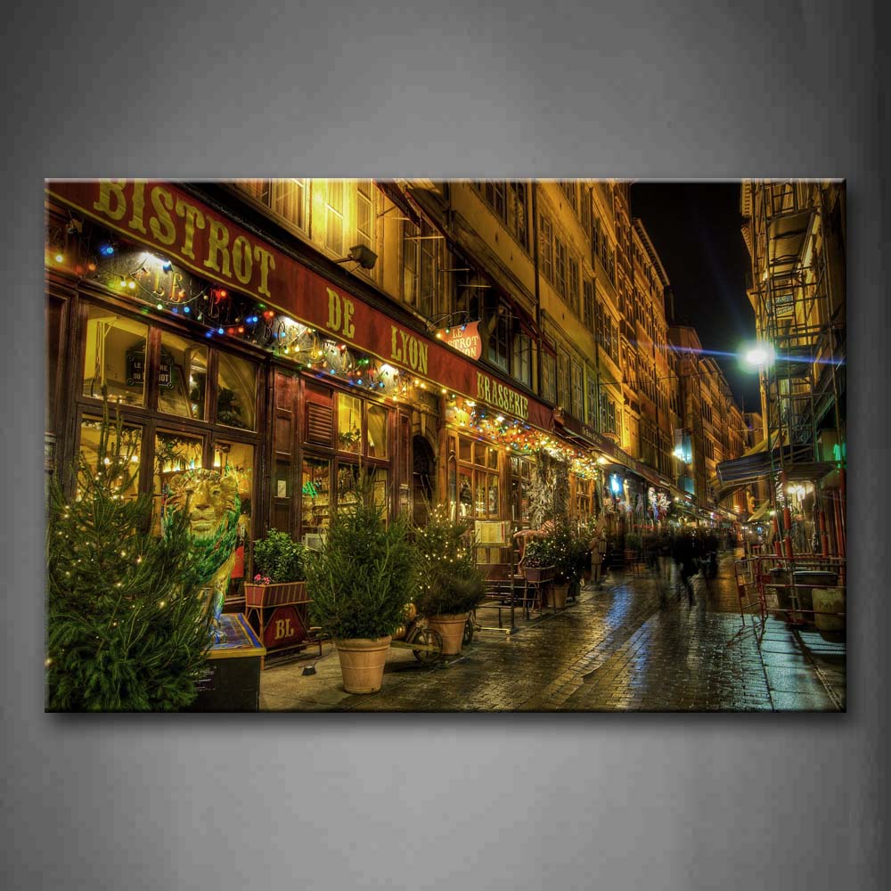 Shops In The Block At Night Wall Art Painting Pictures Print On Canvas Art The Picture For Home Modern Decoration 