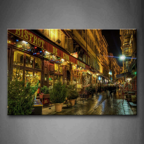 Shops In The Block At Night Wall Art Painting Pictures Print On Canvas Art The Picture For Home Modern Decoration 