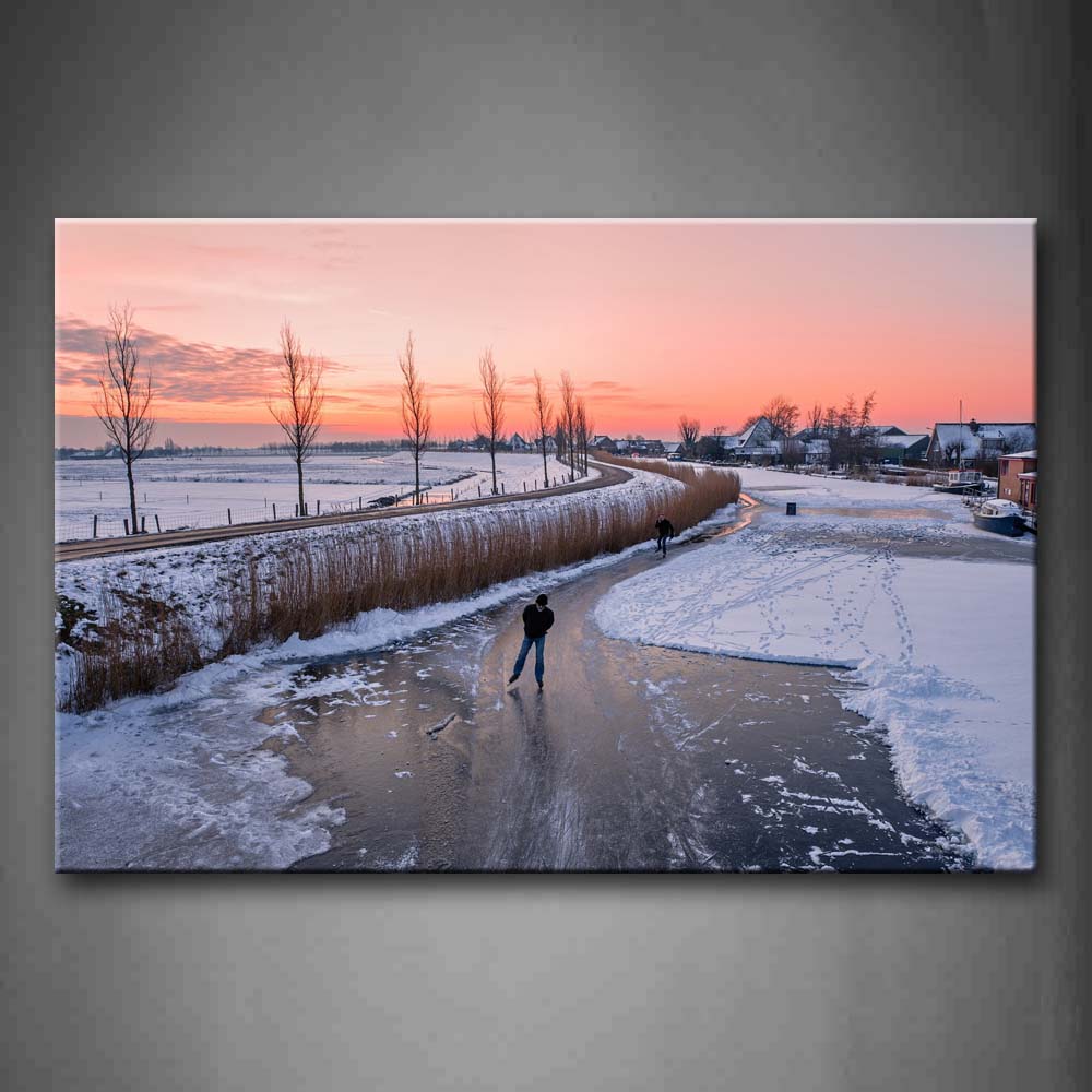 Man Is Skating Outside In Winter Wall Art Painting The Picture Print On Canvas Seascape Pictures For Home Decor Decoration Gift 