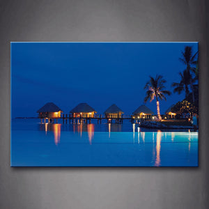 Blue Palms Little Houses And Quiet Water Wall Art Painting Pictures Print On Canvas City The Picture For Home Modern Decoration 