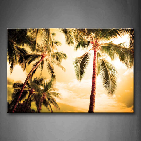 Tall Palms And Golden Sky Wall Art Painting The Picture Print On Canvas Seascape Pictures For Home Decor Decoration Gift 