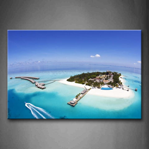 Blue Water Plants Trees And Clear Sky In Tropical Wall Art Painting Pictures Print On Canvas Seascape The Picture For Home Modern Decoration 