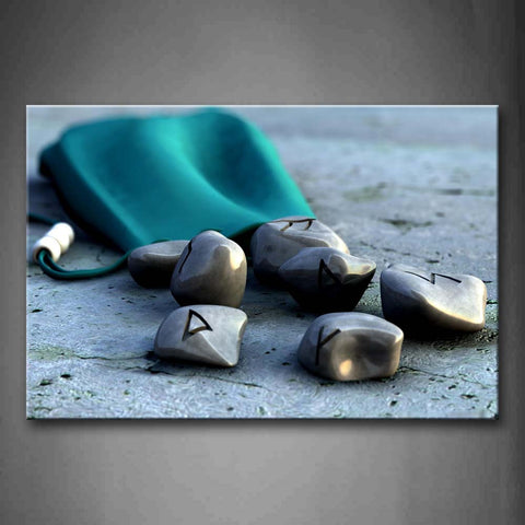 Silvery Stones And Little Sack In Blue Wall Art Painting The Picture Print On Canvas Art Pictures For Home Decor Decoration Gift 