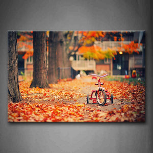 Little Bike And Fallen Leaves On Ground Wall Art Painting The Picture Print On Canvas City Pictures For Home Decor Decoration Gift 