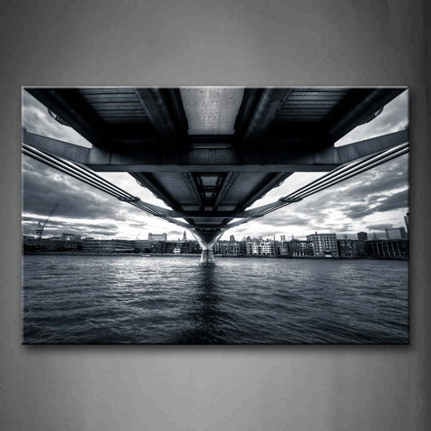 Black And White Buildings And Wide River Under Bridge Wall Art Painting The Picture Print On Canvas City Pictures For Home Decor Decoration Gift 