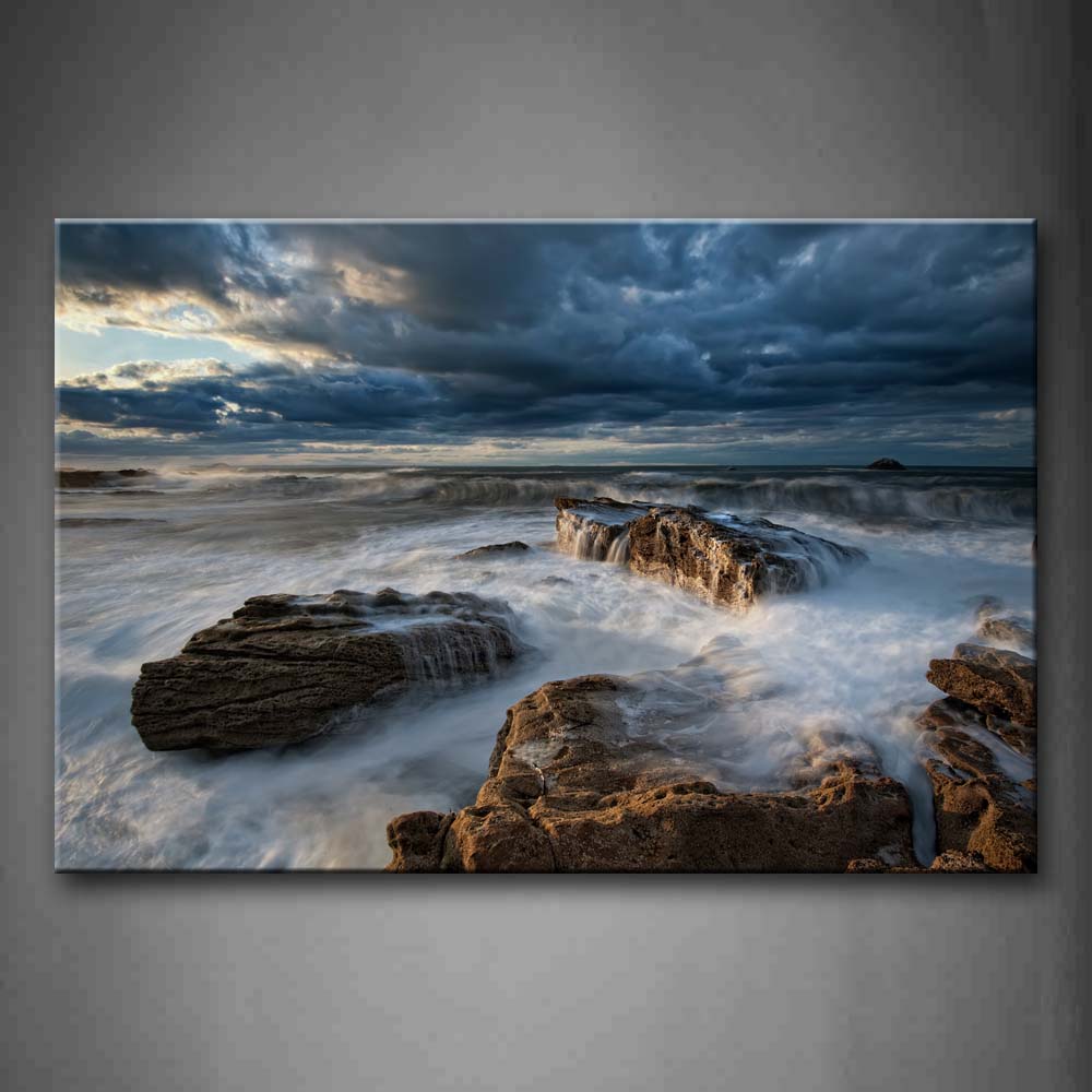 Huge Rocks And Water With Smog Wall Art Painting The Picture Print On Canvas City Pictures For Home Decor Decoration Gift 