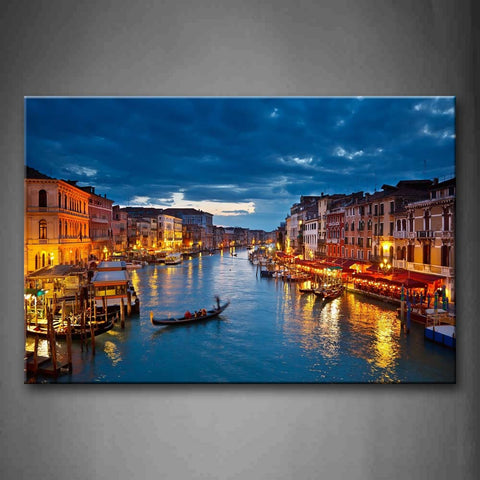 Little Boats On Water Between Buildings Wall Art Painting The Picture Print On Canvas City Pictures For Home Decor Decoration Gift 