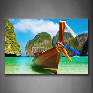 Wooden Boat On Water With Coloured Ribbons Wall Art Painting The Picture Print On Canvas Seascape Pictures For Home Decor Decoration Gift 