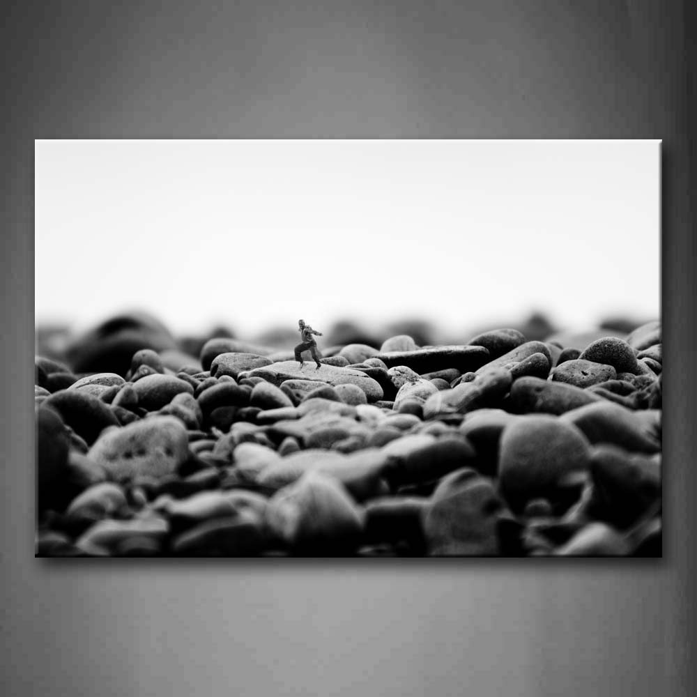 Black And White Little Man On The Stone In Stone Pile Wall Art Painting The Picture Print On Canvas City Pictures For Home Decor Decoration Gift 