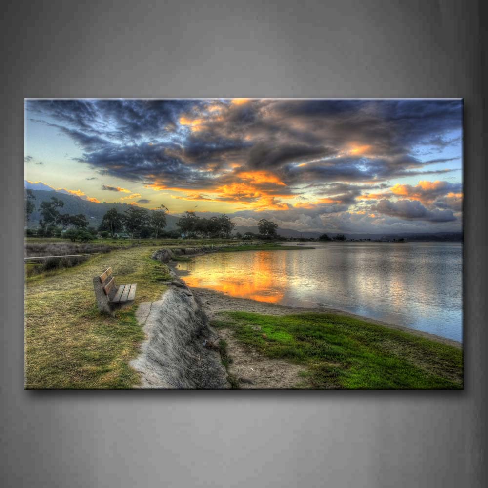 Lake Clouded Sky With Gloden Sunset Glow  Wall Art Painting Pictures Print On Canvas City The Picture For Home Modern Decoration 