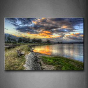 Lake Clouded Sky With Gloden Sunset Glow  Wall Art Painting Pictures Print On Canvas City The Picture For Home Modern Decoration 