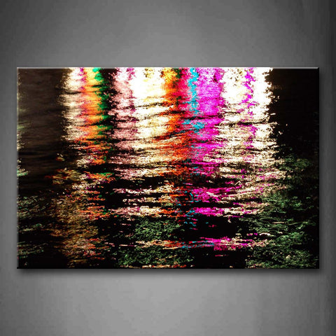 Riots Of Colours Reflect On Water At Night Wall Art Painting The Picture Print On Canvas City Pictures For Home Decor Decoration Gift 