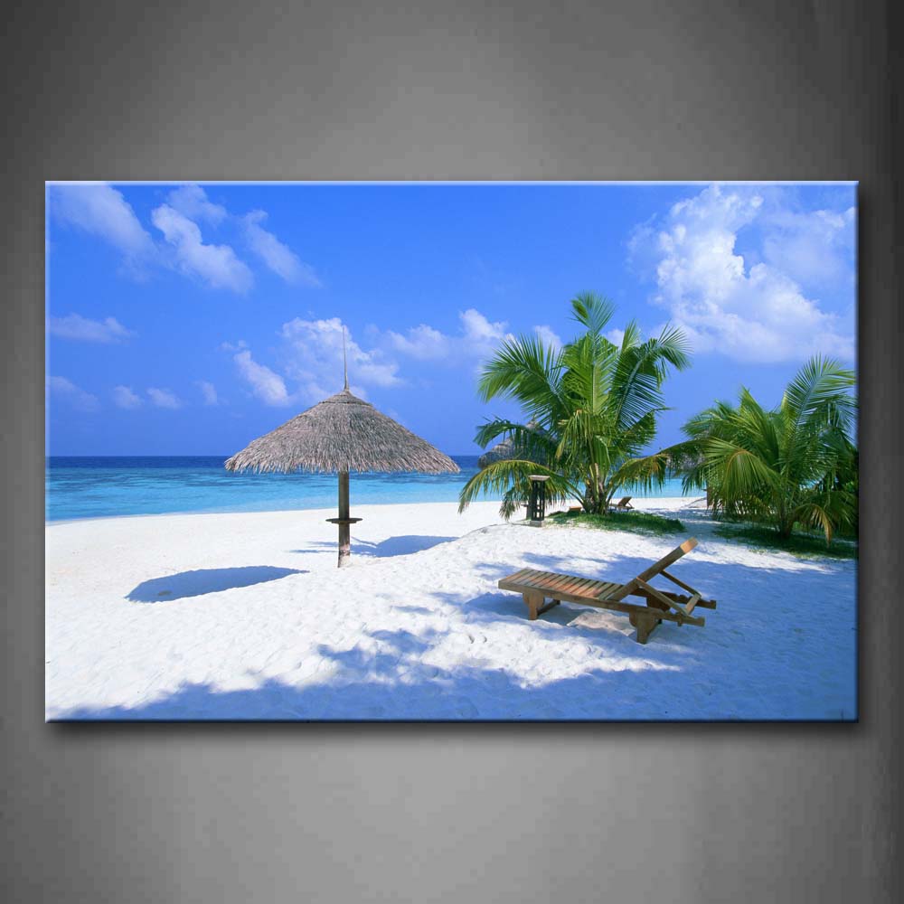 Straw Tent Desk Chair Trees On The Beach Wall Art Painting The Picture Print On Canvas Seascape Pictures For Home Decor Decoration Gift 