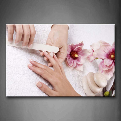 Pink Flowers Cabblestones Someone Is Nail-Painting  Wall Art Painting Pictures Print On Canvas Art The Picture For Home Modern Decoration 
