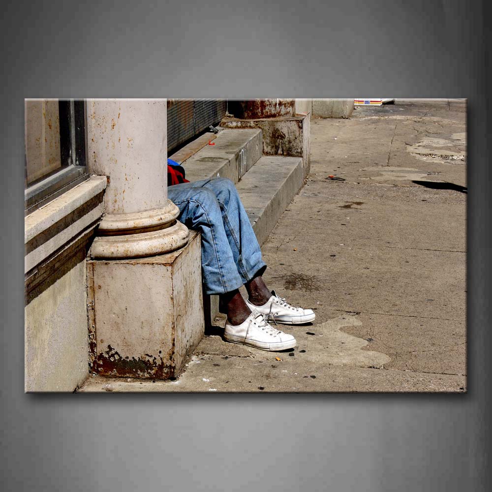 Black Man Sits On The Stairs In Street Wall Art Painting Pictures Print On Canvas Art The Picture For Home Modern Decoration 