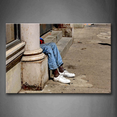Black Man Sits On The Stairs In Street Wall Art Painting Pictures Print On Canvas Art The Picture For Home Modern Decoration 