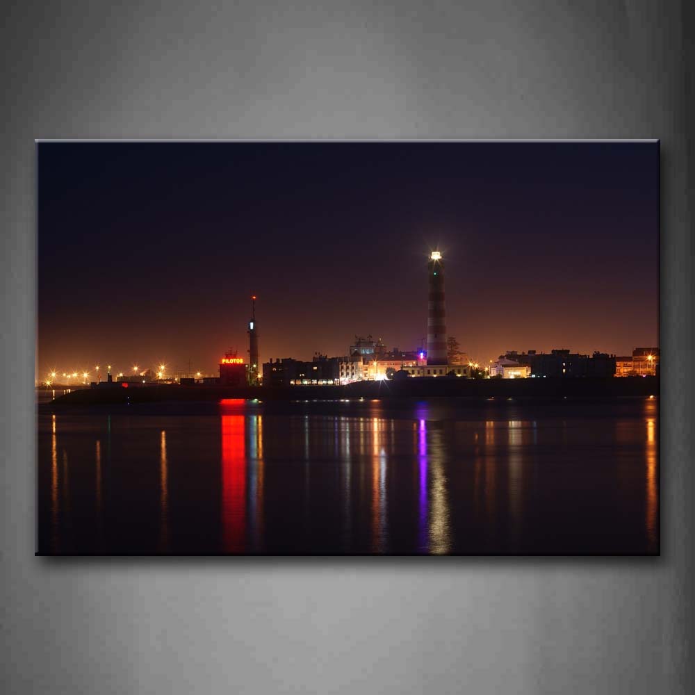 Building Reflections On Quiet Water At Night Wall Art Painting Pictures Print On Canvas City The Picture For Home Modern Decoration 