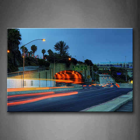 Tunnel With Lights And Timelapses On Road Wall Art Painting The Picture Print On Canvas City Pictures For Home Decor Decoration Gift 