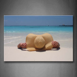 Man With A Straw Lies On The Beach Wall Art Painting Pictures Print On Canvas Seascape The Picture For Home Modern Decoration 