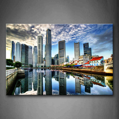 Tall Buildings And Its Reflections On Clear Water Wall Art Painting The Picture Print On Canvas City Pictures For Home Decor Decoration Gift 