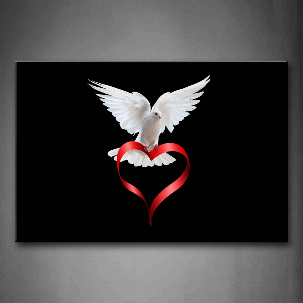 Bird Of Peace With Heart Shape Colour Ribbon Wall Art Painting Pictures Print On Canvas Art The Picture For Home Modern Decoration 