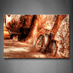 Fence Shabby Bike Lean Against The Tree Wall Art Painting Pictures Print On Canvas Car The Picture For Home Modern Decoration 