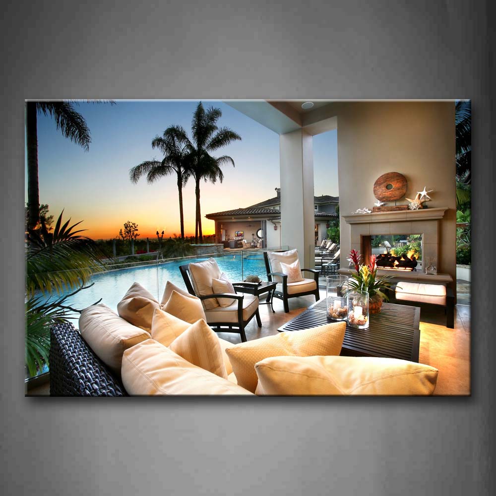 Holiday Hotel With Pool And Sofa  Wall Art Painting The Picture Print On Canvas City Pictures For Home Decor Decoration Gift 