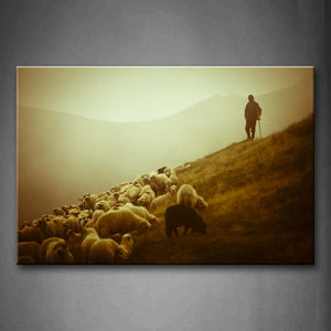 People Head Sheep On Lawn  Wall Art Painting Pictures Print On Canvas City The Picture For Home Modern Decoration 