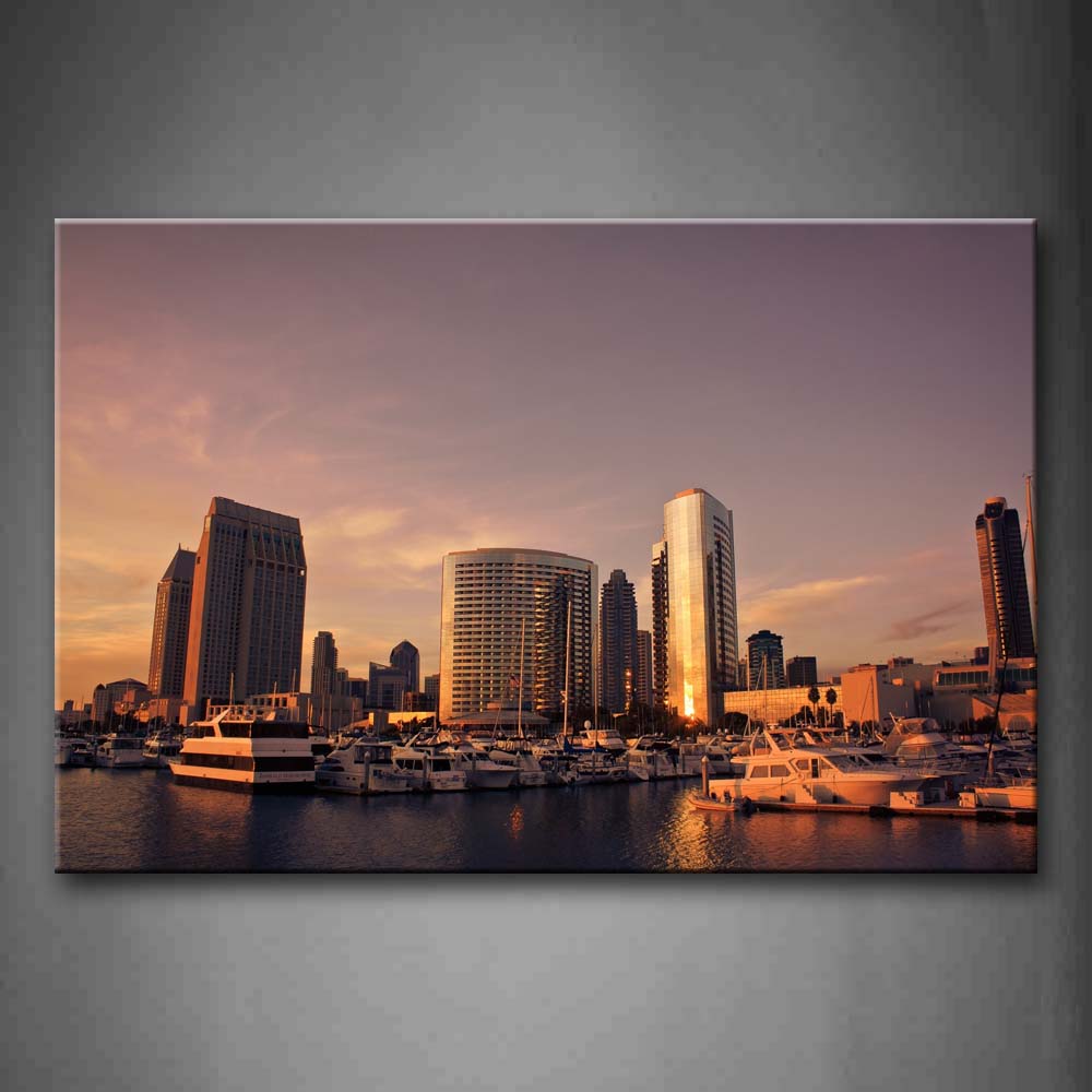 Buildings And Boats On Seaside  Wall Art Painting Pictures Print On Canvas City The Picture For Home Modern Decoration 