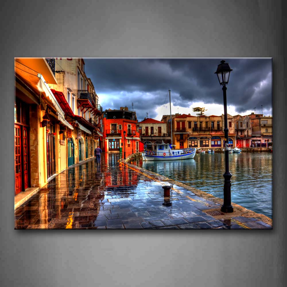 Dark Clouds Upon Houses And Boats  Wall Art Painting The Picture Print On Canvas City Pictures For Home Decor Decoration Gift 