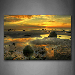 Rocks In Seaside At Dusk Wall Art Painting The Picture Print On Canvas Seascape Pictures For Home Decor Decoration Gift 