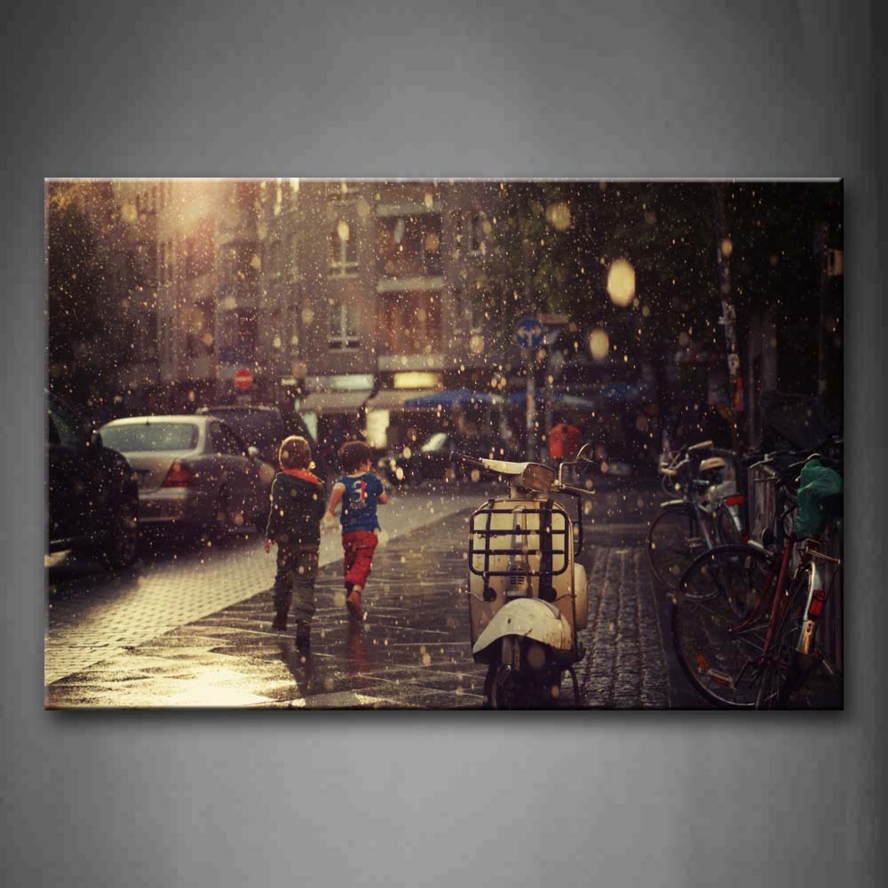 Child Run On The Road With Cars And Bikes  Wall Art Painting The Picture Print On Canvas City Pictures For Home Decor Decoration Gift 