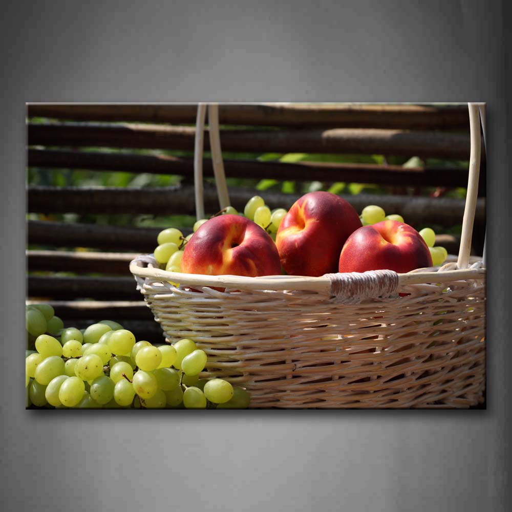 Apples And Grapes In Basket Wall Art Painting The Picture Print On Canvas Food Pictures For Home Decor Decoration Gift 