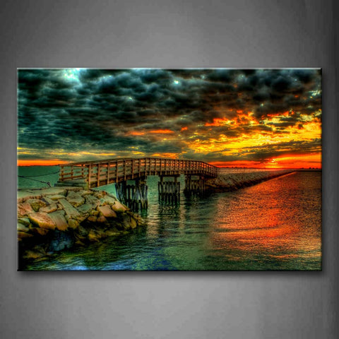 Bridge In Sea And Sunset Glow  Wall Art Painting The Picture Print On Canvas Seascape Pictures For Home Decor Decoration Gift 