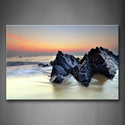 Big Rock In Sea At Dusk  Wall Art Painting Pictures Print On Canvas Seascape The Picture For Home Modern Decoration 