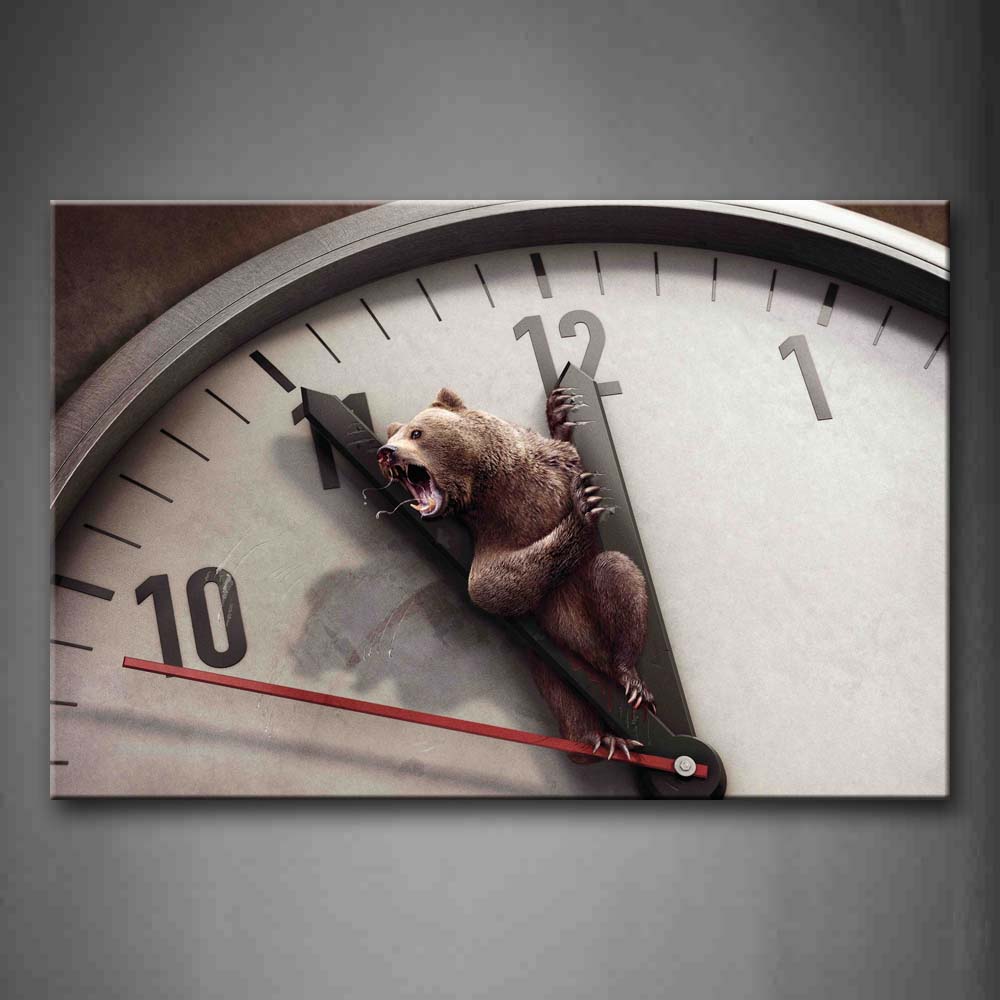 Bear With Mouth Open On Clock Wall Art Painting The Picture Print On Canvas Art Pictures For Home Decor Decoration Gift 