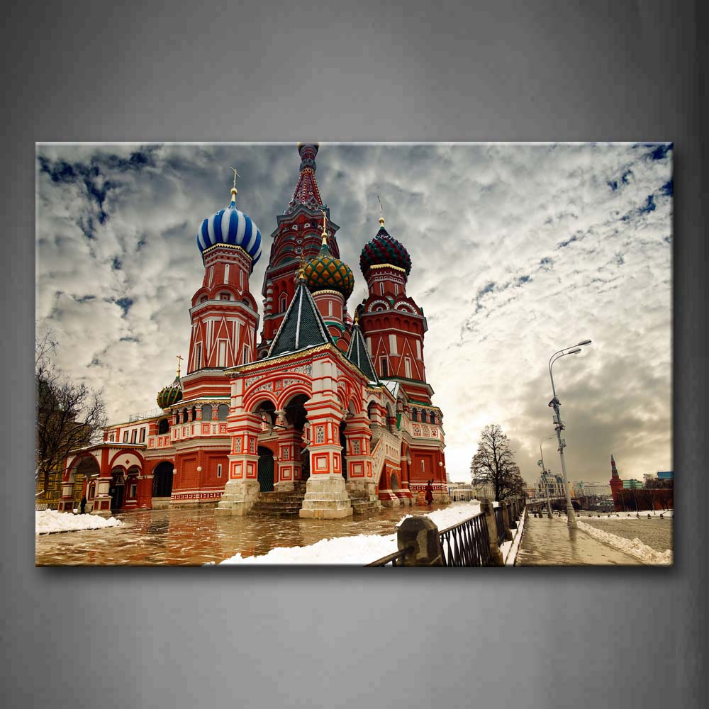 Red Old Shined Castle And Snow On Land  Wall Art Painting The Picture Print On Canvas City Pictures For Home Decor Decoration Gift 