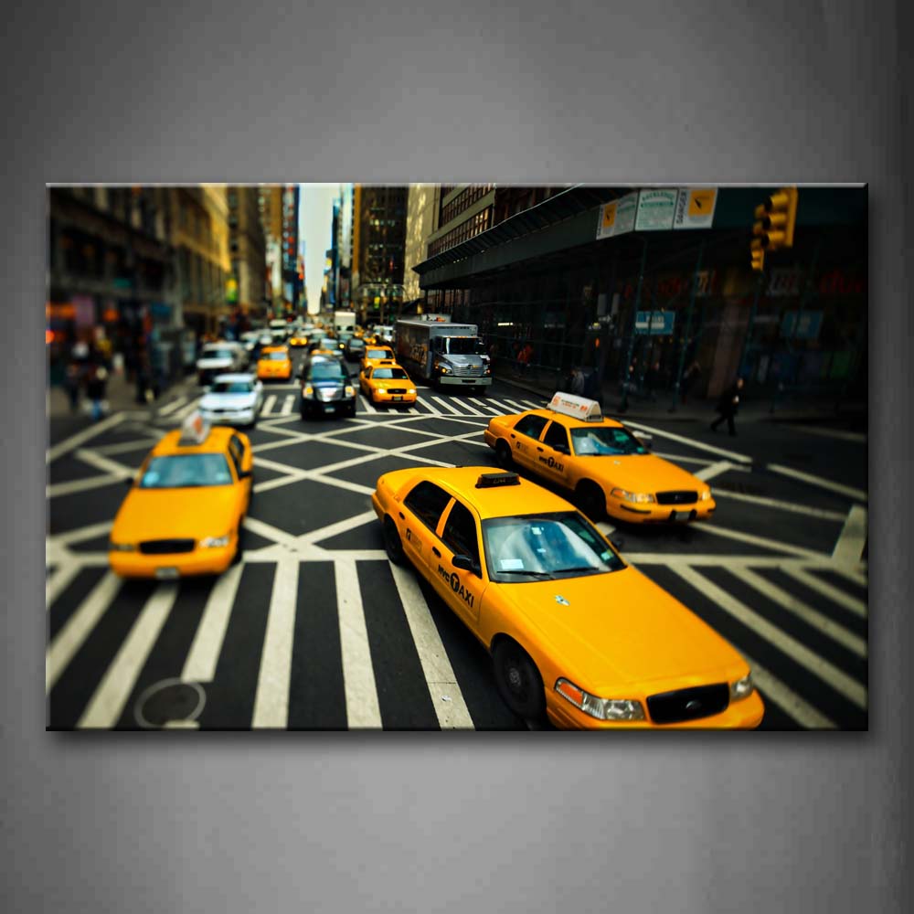 Cars On Street With Buildings On Side  Wall Art Painting Pictures Print On Canvas City The Picture For Home Modern Decoration 