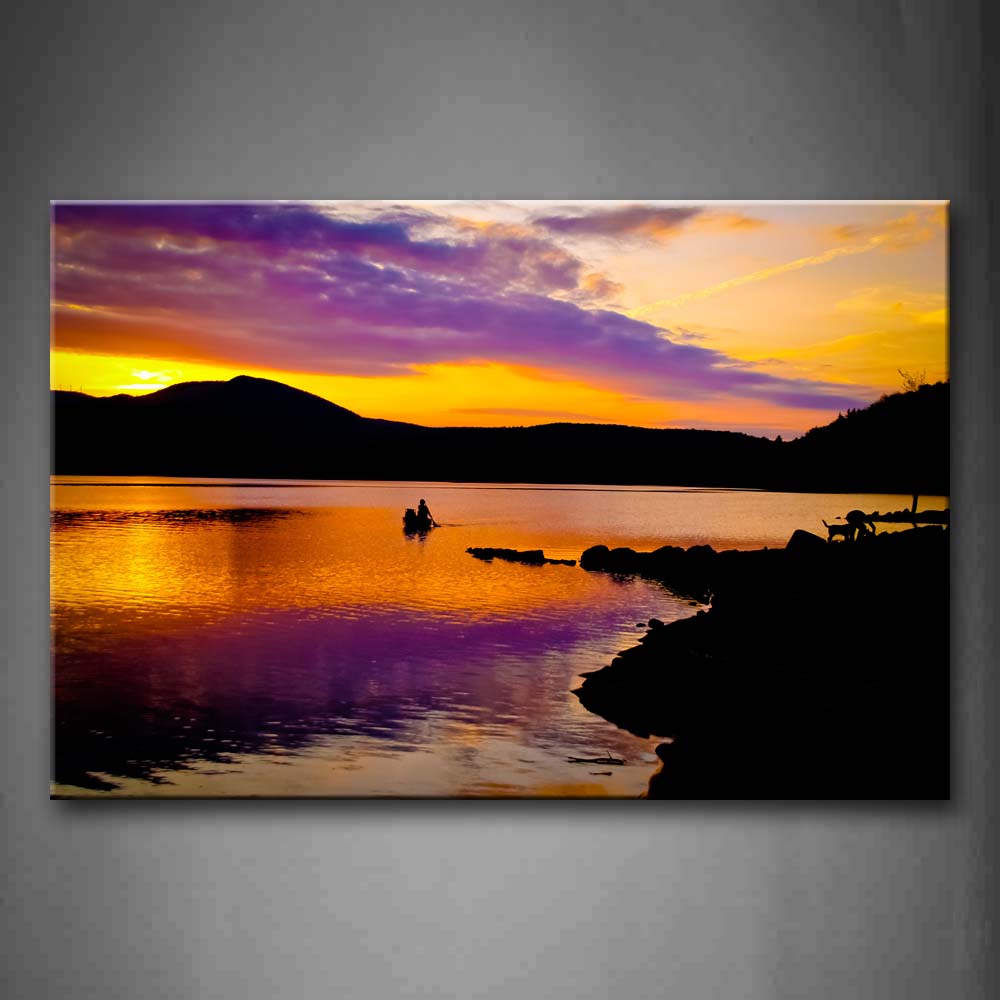 Man On Boat On Center Of Lake At Dusk Wall Art Painting Pictures Print On Canvas Seascape The Picture For Home Modern Decoration 