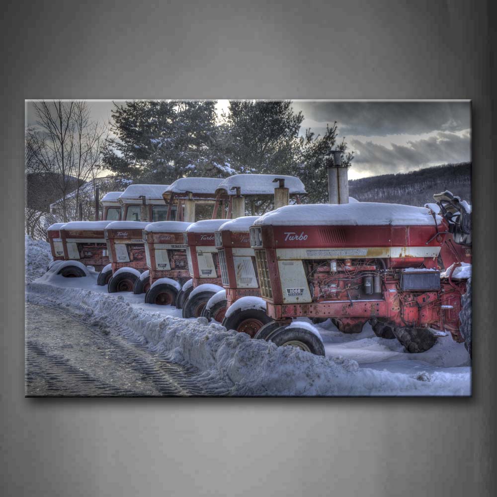 Cars In Snowfield Near Trees  Wall Art Painting Pictures Print On Canvas City The Picture For Home Modern Decoration 